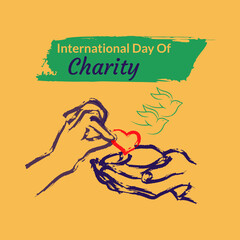 International day of charity concept design stock illustration. Brushstroke hand, love sign. 