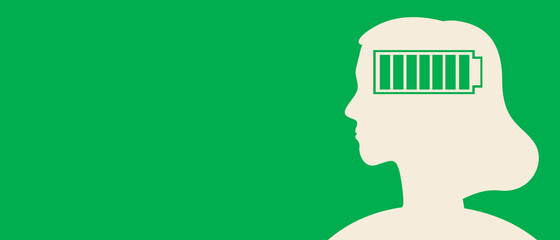 Person mental health, copy space template, silhouette vector stock illustration with energy recovery and mental health indicator for overlay