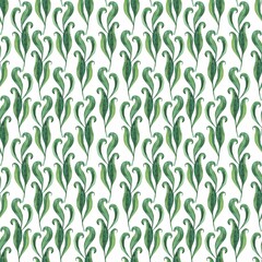 Grass pattern in watercolor style. Beautiful seamless pattern with wild herbs and leaves. It can be used as a background template for wallpaper, printing on fabrics, paper, invitations, etc