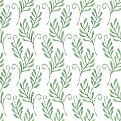 Grass pattern in watercolor style. Beautiful seamless pattern with wild herbs and leaves. It can be used as a background template for wallpaper, printing on fabrics, paper, invitations, etc
