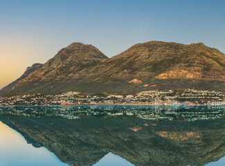 Shot of Simon's Town from the sea in Cape Town South Africa