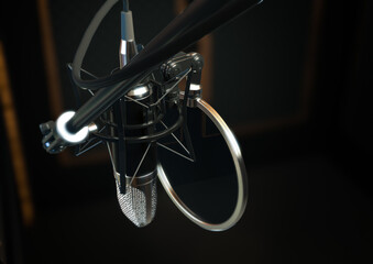 Fototapeta na wymiar Condenser Microphone In Studio