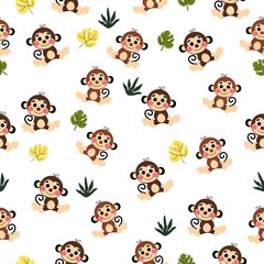 Seamless vector childish pattern with monkeys.