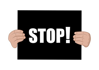 Black board with the inscription STOP. Vector illustration.