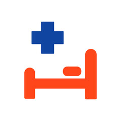 Hospital bed and cross glyph icon. Medical sign