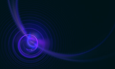 Abstract 3d digital illustration of glowing violet spiral with haze in core in deep black space. Universe rhythm, galactic sound or space music waves representation. May be sci fi or techno concept.