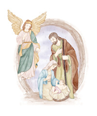 Christmas clip art collections with Jesus, Virgin Mary, angel and magi