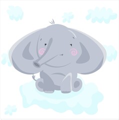baby elephant in a cute style on the cloud, Can be used for baby t-shirt print, , kids wear, baby shower celebration greeting and invitation card
