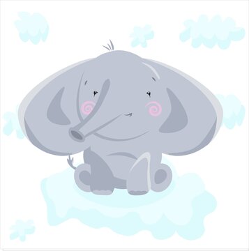 baby elephant in a cute style on the cloud, Can be used for baby t-shirt print, , kids wear, baby shower celebration greeting and invitation card © Elena Burchenkova