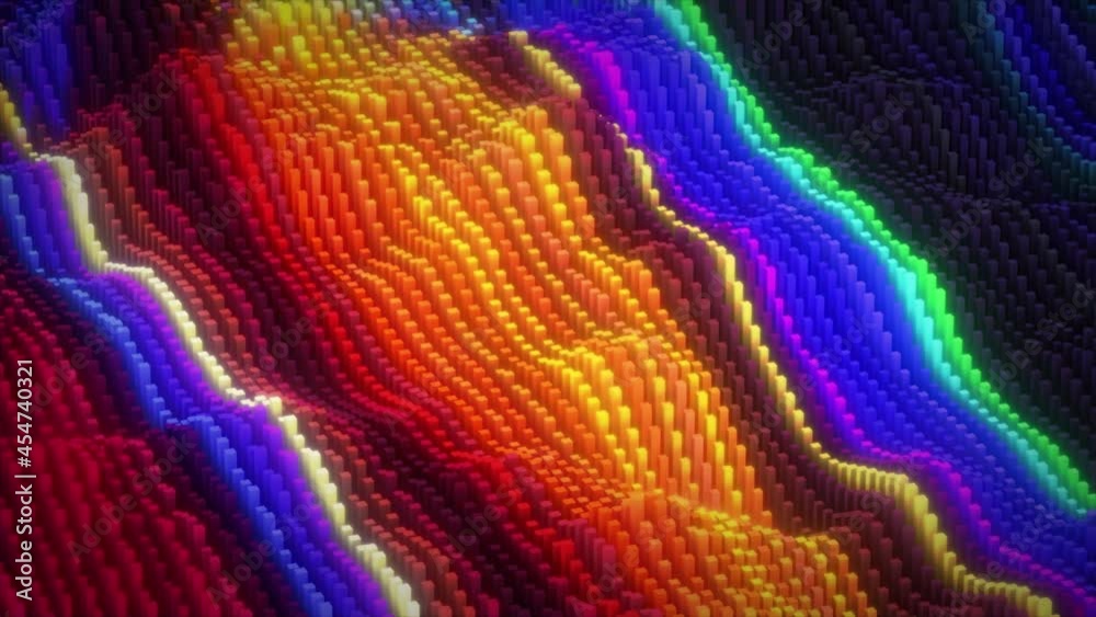 Poster abstract colorful cubic surface in random motion. computer generated background. 3d animation