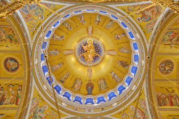 Dome ceiling of Saint Sava Church depicting the Ascension of Jesus Christ. Belgrade, Serbia