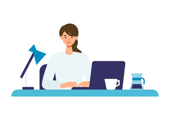 Concept for using computer. woman working on her PC.