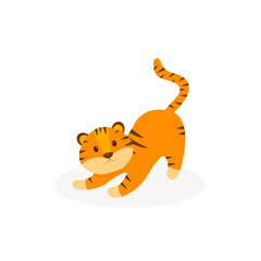 This is a cute tiger isolated on a white background.