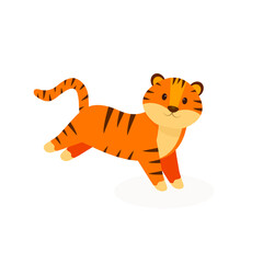 This is a cute tiger isolated on a white background.