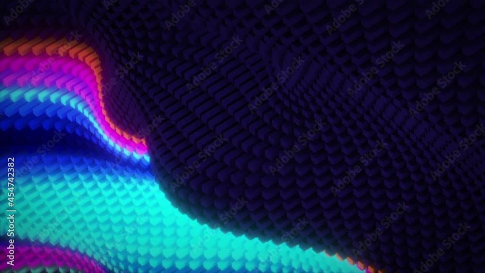 Poster abstract colorful cubic surface in random motion. computer generated background. 3d animation