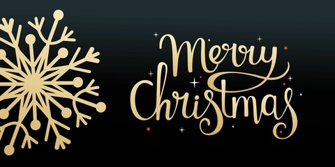 Christmas and New Year. Modern universal art templates. Christmas corporate greeting cards and invitations. Golden lettering on a black background with snowflakes.