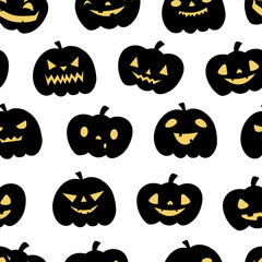 Pumpkin Jack o lantern. Halloween seamless pattern
