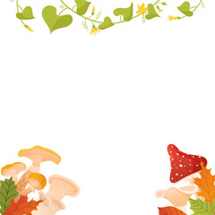 Obraz premium Autumn frame, templates with leaves and mushrooms elements, vector cartoon illustration