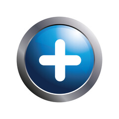 Obraz premium Blue button with add icon.