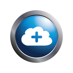 Obraz premium White add icon on blue circle button for apps.