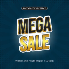 Mega sale banner with gold text, editable text effect