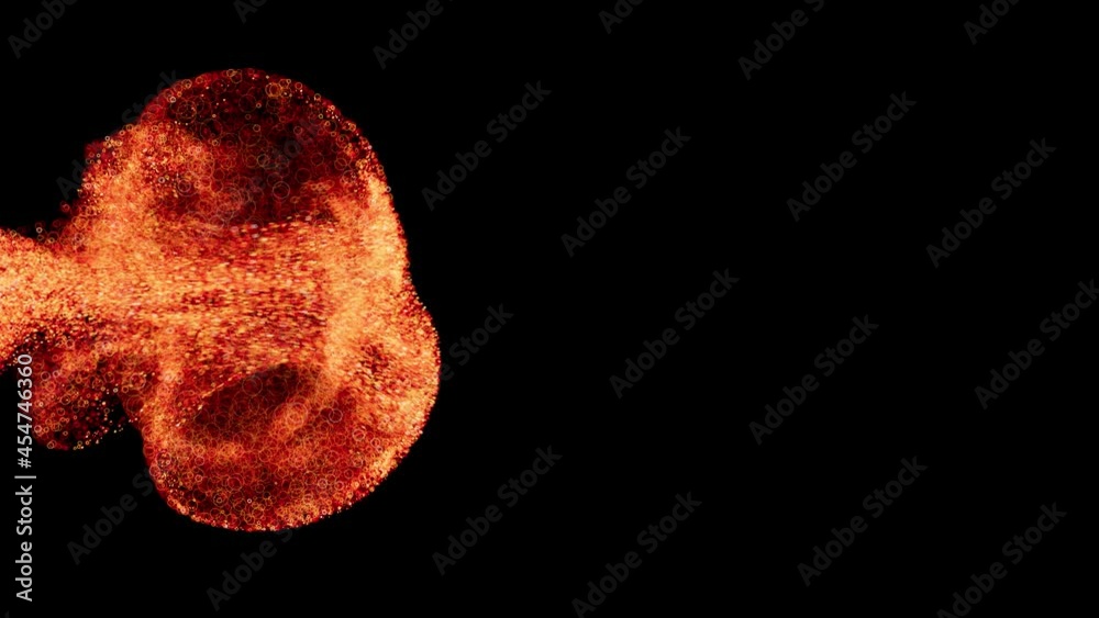 Poster 3d render of exploding with particles and depth of field. warm bright flame. detailed simulation.
