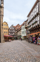 Quedlinburg, Germany. Picturesque medieval half-timbered buildings in the historic center (UNESCO)