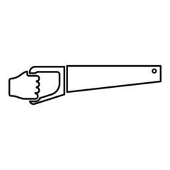 Wood saw in hand tool in use Arm for cutting Timber symbol Sawmill concept contour outline icon black color vector illustration flat style image