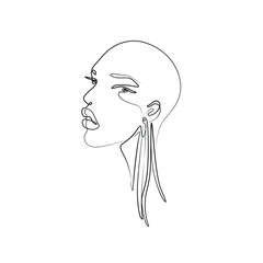 Woman face silhouette. Beautiful girl line art. isolated vector illustration, tattoo, print and logo design, continuous line drawing. Single line on a white background.