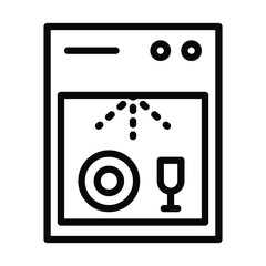 Dishwasher flat line icon. Household appliance for washing utensil, dishware. Outline sign for mobile concept and web design, store