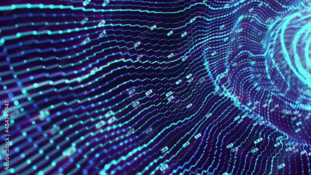 Poster 3d big data digital tunnel square with futuristic matrix. technological and related motion backgroun