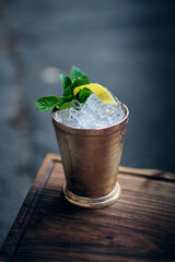 whisry mint julep in silver cup - obrazy, fototapety, plakaty