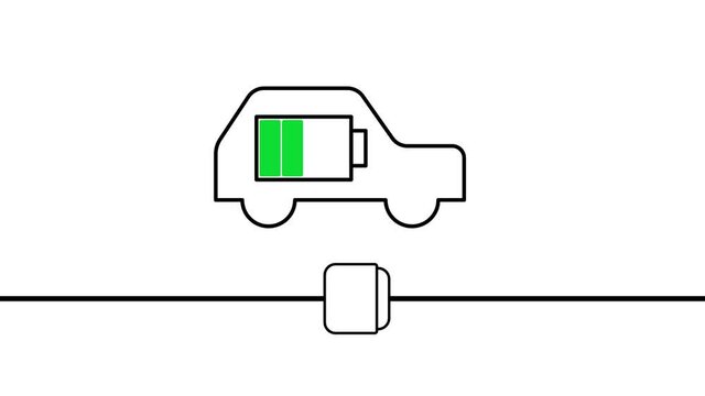 Electric Car Plugged In And Charging. Green Technology Motion Graphic.