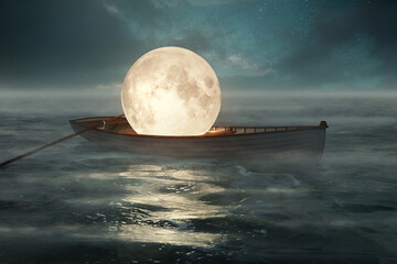 Moon in a boat (3D-Rendering) - 454750703