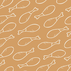 Vector seamless pattern with outlines of chicken legs. Funny design with fast food.