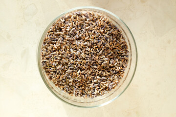 dried lavender leaves in a glass jar