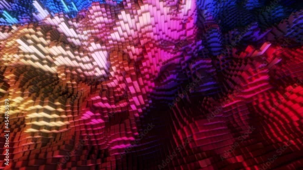 Poster abstract colorful cubic surface in random motion. computer generated background. 3d animation