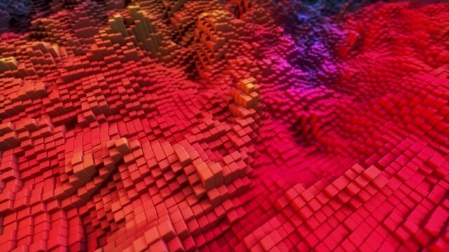 Abstract colorful cubic surface in random motion. Computer generated background. 3d animation