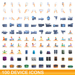 Fototapeta premium 100 device icons set. Cartoon illustration of 100 device icons vector set isolated on white background