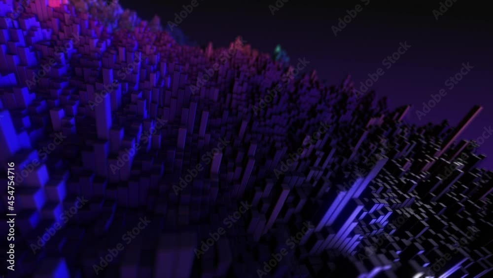 Poster abstract colorful cubic surface in random motion. computer generated background. 3d animation
