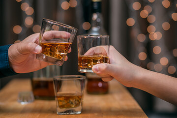 Celebrate whiskey on a friendly party in restaurant