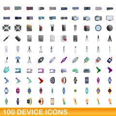 100 device icons set. Cartoon illustration of 100 device icons vector set isolated on white background