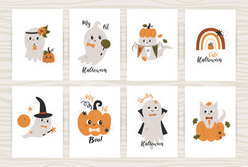 Set of posters with cute ghosts.