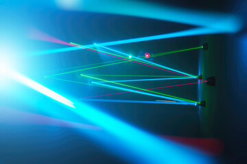 Laser beams in dark room, fun house concept