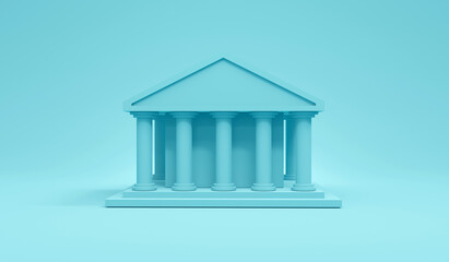 3D Rendering of blue government  or bank building icon on white background. 3D Render. 3D illustration.