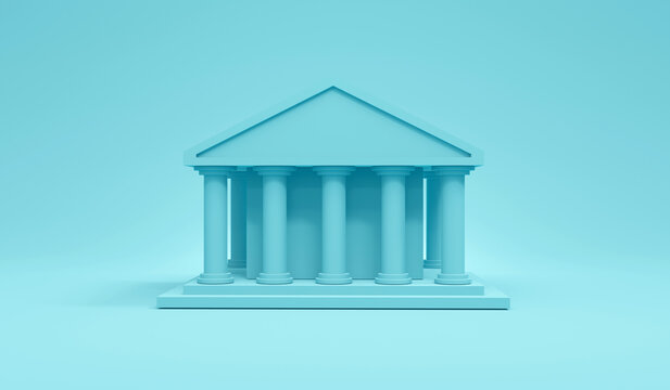 3D Rendering Of Blue Government  Or Bank Building Icon On White Background. 3D Render. 3D Illustration.