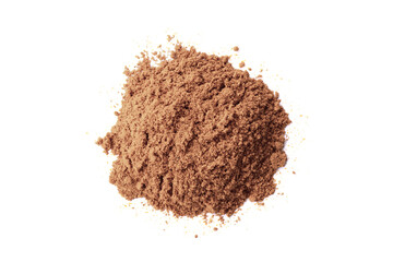 Pile of chocolate powder isolated on white background.