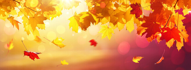 Naklejka na ściany i meble Colorful Background. Falling Autumn Maple Leaves