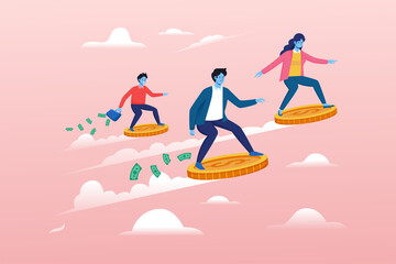 Investors Fly With Gold Coins Vector Illustration