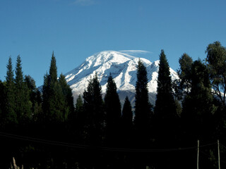 View of Chimborazo volcano from a car